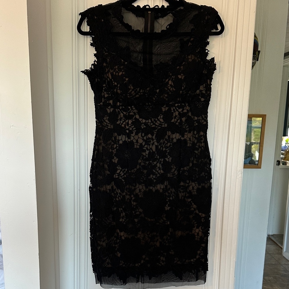 Cache Black Floral Lace Midi Dress